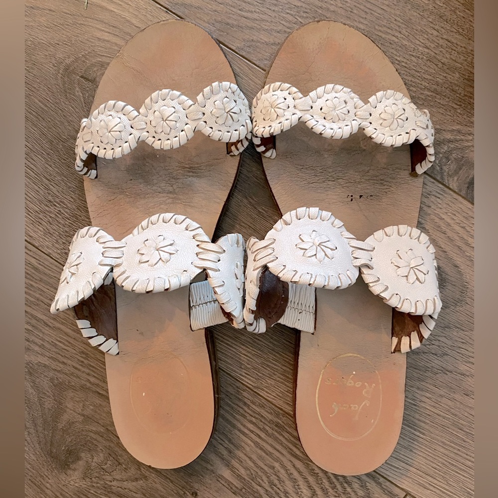 Jack Rogers White Leather Lauren Sandals Size 7